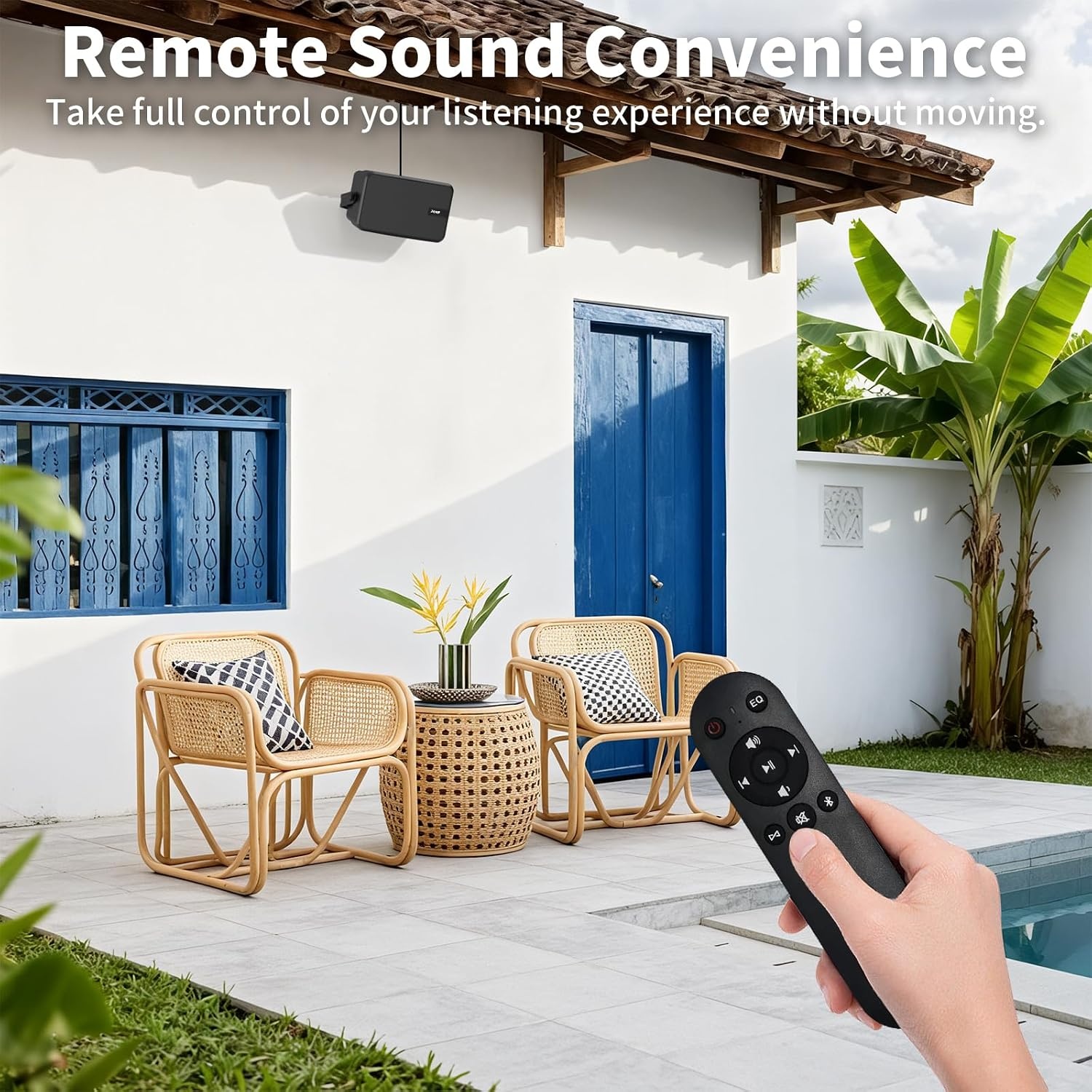 400W Outdoor Bluetooth Speaker 2-Pack (Model MZ-622), Wireless Synchronization/Aux in, IPX5 Waterproof, Rich Bass, Wall-Mountable Design, Suitable for Patios, Yards, Pools, Garages