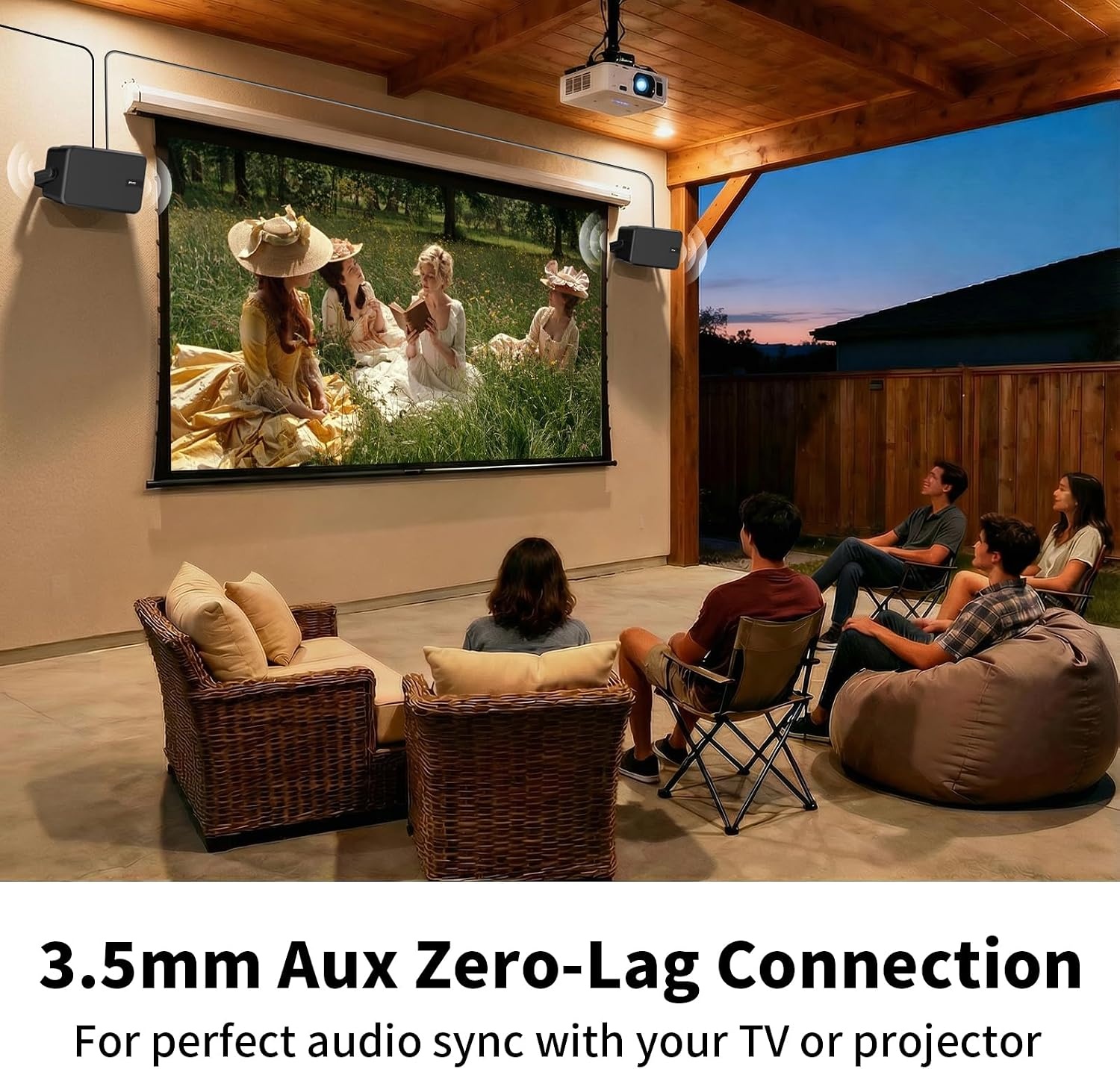 400W Outdoor Bluetooth Speaker 2-Pack (Model MZ-622), Wireless Synchronization/Aux in, IPX5 Waterproof, Rich Bass, Wall-Mountable Design, Suitable for Patios, Yards, Pools, Garages