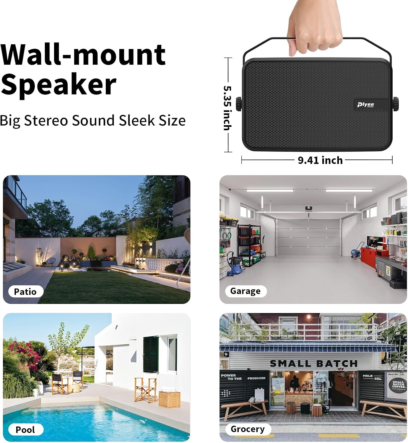 400W Outdoor Bluetooth Speaker 2-Pack (Model MZ-622), Wireless Synchronization/Aux in, IPX5 Waterproof, Rich Bass, Wall-Mountable Design, Suitable for Patios, Yards, Pools, Garages