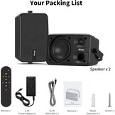400W Outdoor Bluetooth Speaker 2-Pack (Model MZ-622), Wireless Synchronization/Aux in, IPX5 Waterproof, Rich Bass, Wall-Mountable Design, Suitable for Patios, Yards, Pools, Garages