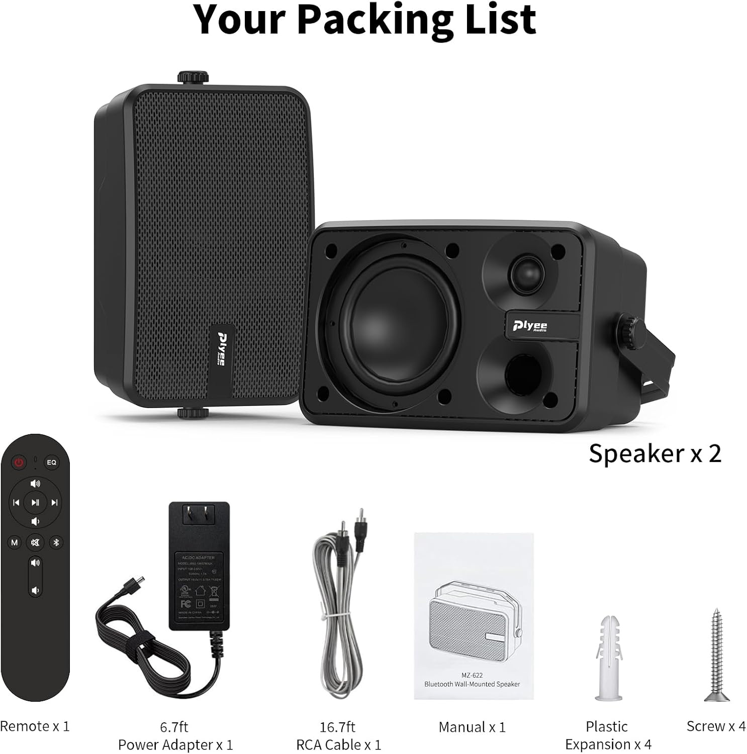 400W Outdoor Bluetooth Speaker 2-Pack (Model MZ-622), Wireless Synchronization/Aux in, IPX5 Waterproof, Rich Bass, Wall-Mountable Design, Suitable for Patios, Yards, Pools, Garages