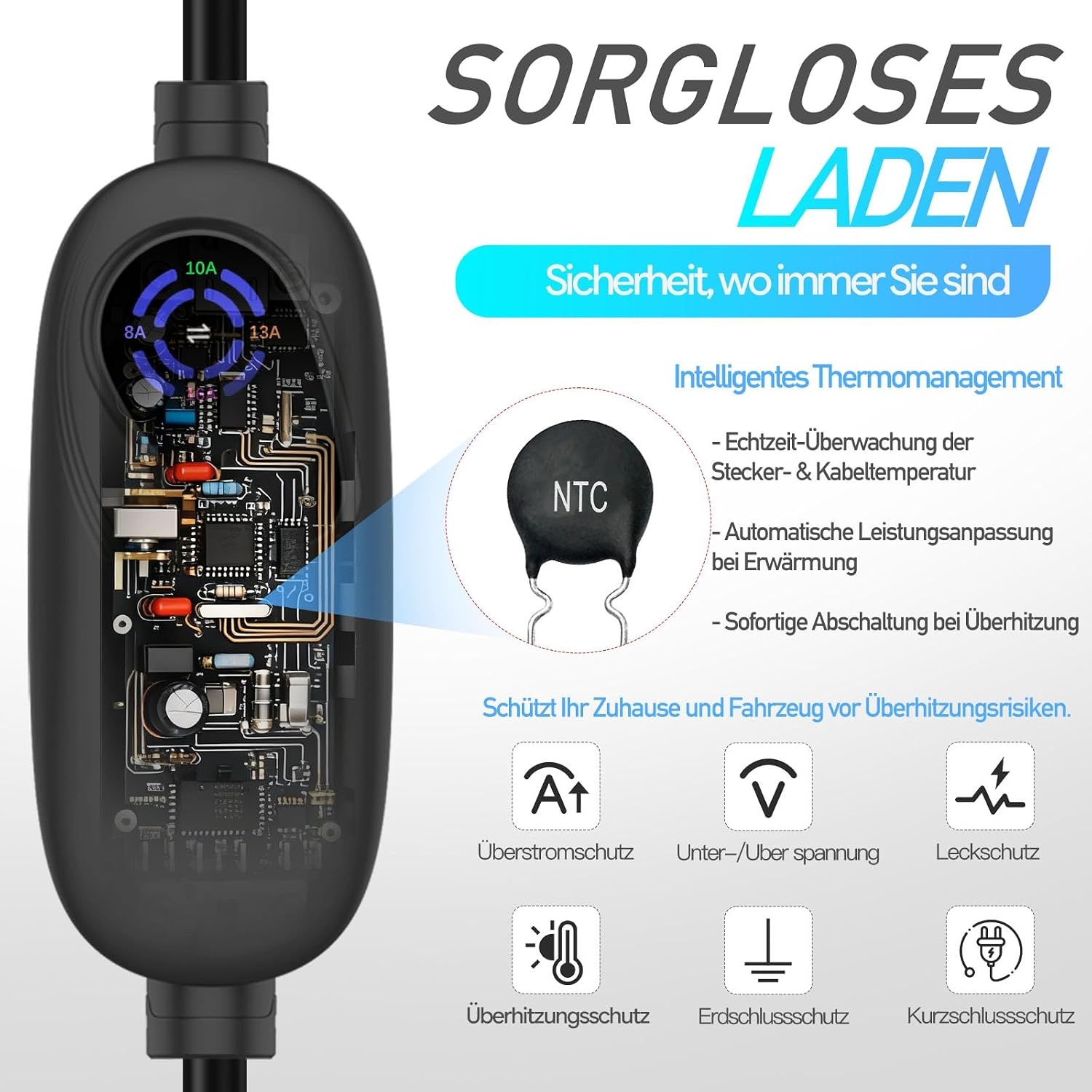 TopAutoGear Type 2 naar Schuko Ladekabel voor Elektrische Auto's - 3,7kW - 6 Meter - Zwart