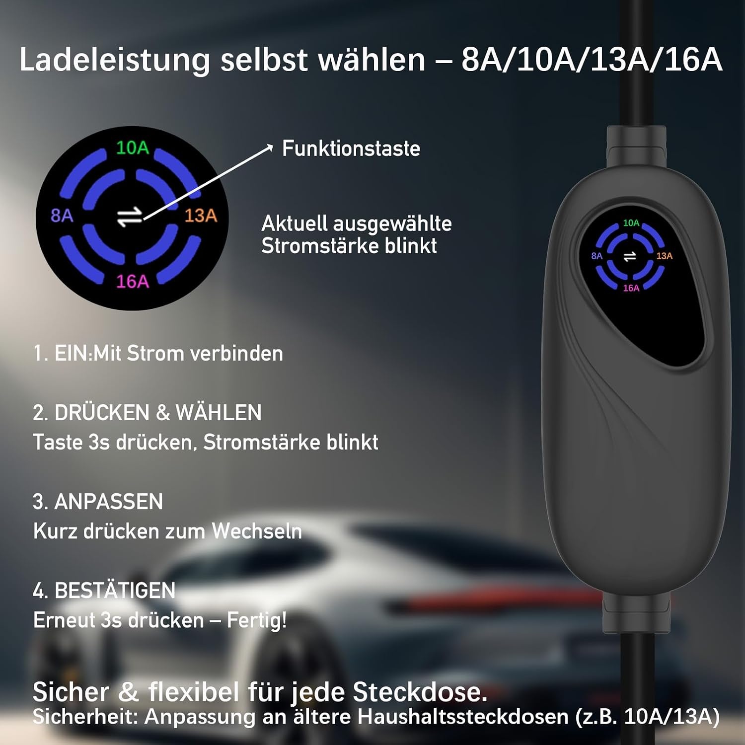 TopAutoGear Type 2 naar Schuko Ladekabel voor Elektrische Auto's - 3,7kW - 6 Meter - Zwart