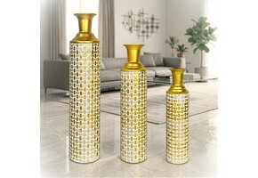 Decoratieve Vloervazen Set van 3 Metaal Goud Wit (46% korting)