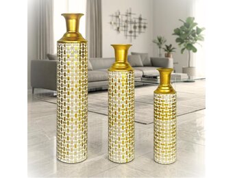 Leewadee Set van 3 Decoratieve Vloervazen Goud/Wit - 65/53/41 cm