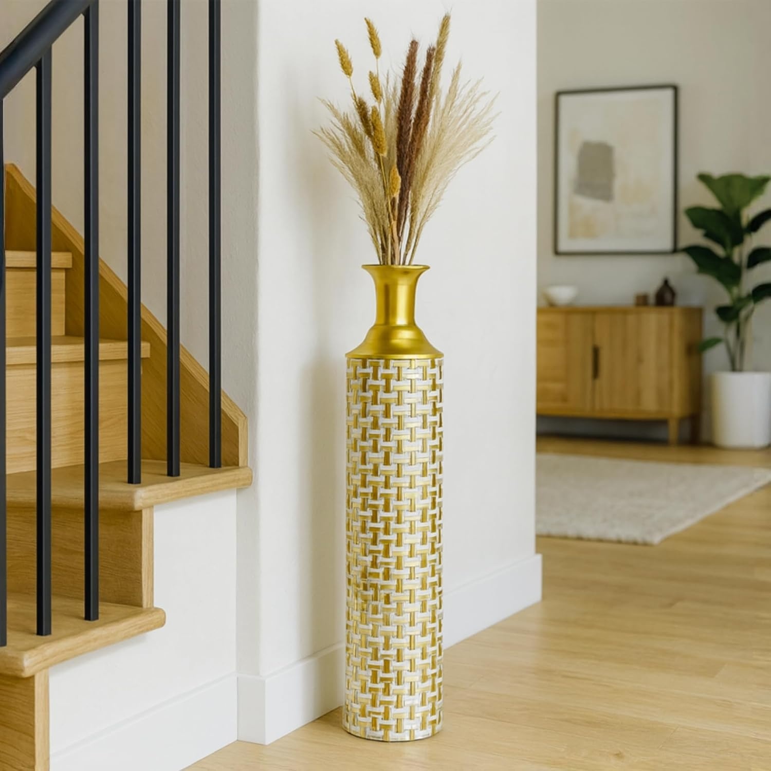 Leewadee Set van 3 Decoratieve Vloervazen Goud/Wit - 65/53/41 cm
