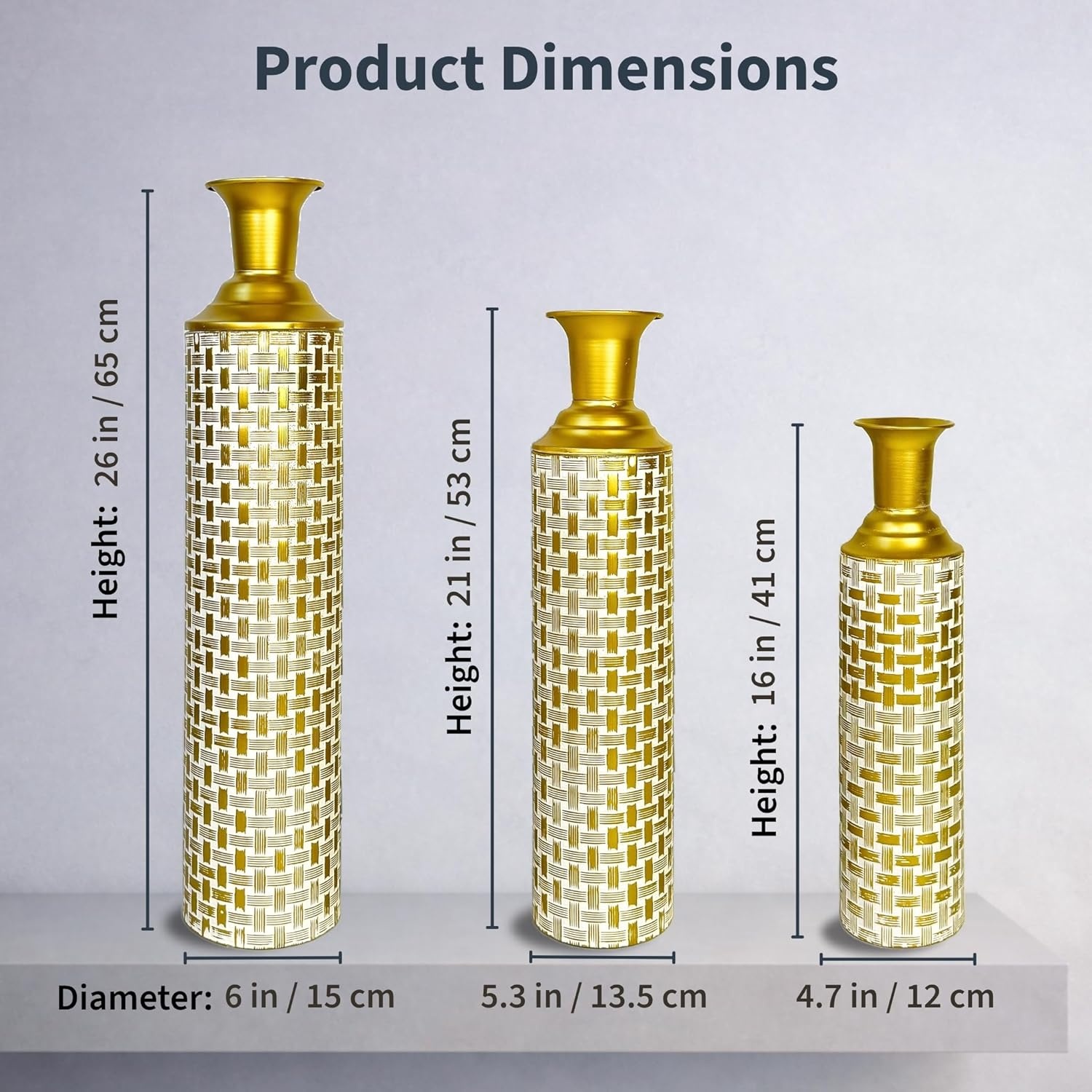 Leewadee Set van 3 Decoratieve Vloervazen Goud/Wit - 65/53/41 cm
