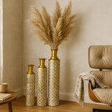 Leewadee Set van 3 Decoratieve Vloervazen Goud/Wit - 65/53/41 cm