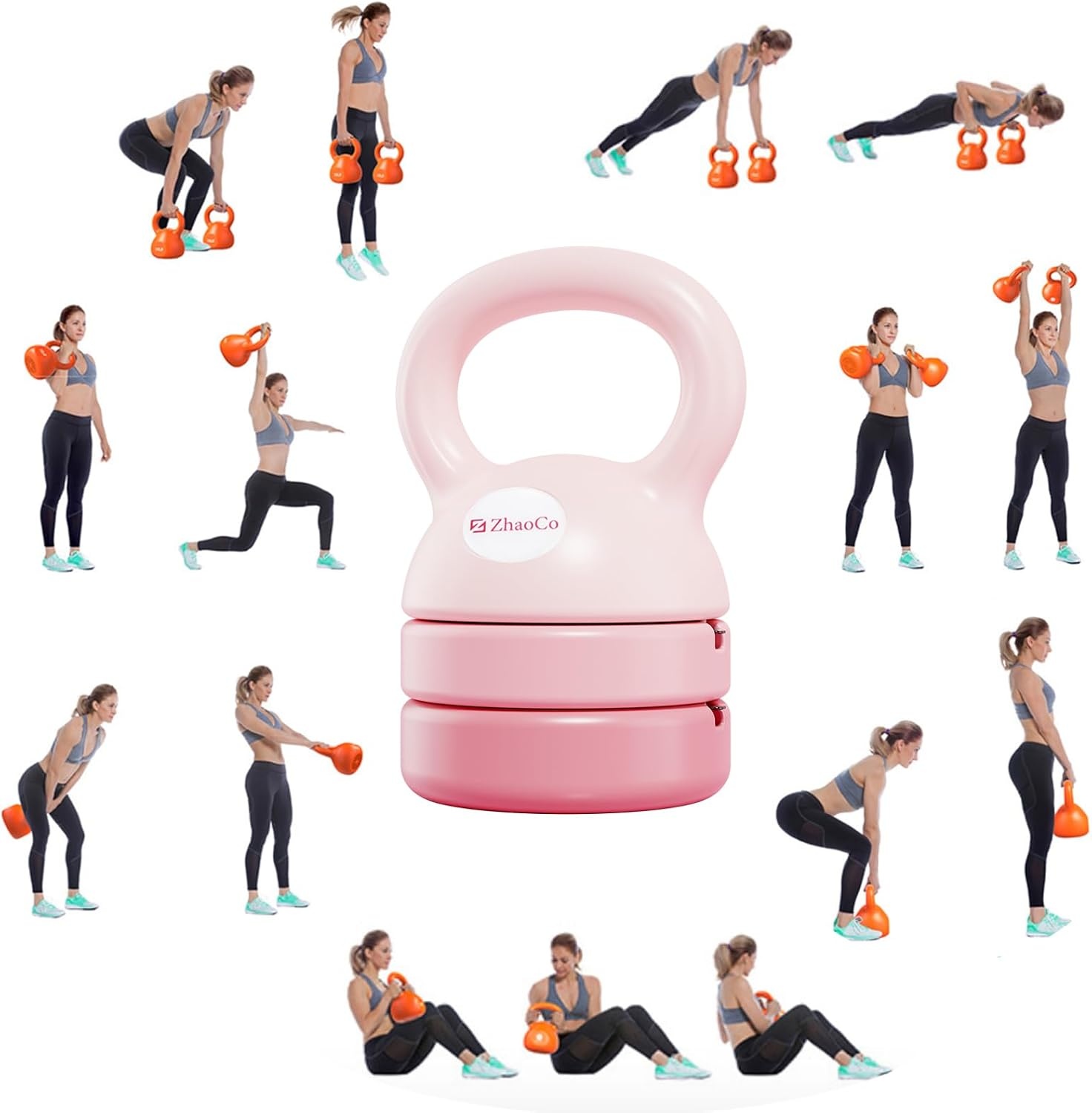 ZhaoCo Kettlebell voor vrouwen, verstelbare kettlebell-gewichten, 12 lb, fitness voor training van het hele lichaam en krachttraining thuis of in de sportschool (lichtroze)