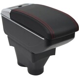Armsteun compatibel met Peugeot 208 2012-2018 Armleuninghouder opbergvak dubbele opbergruimte Zwart met Bekerhouder