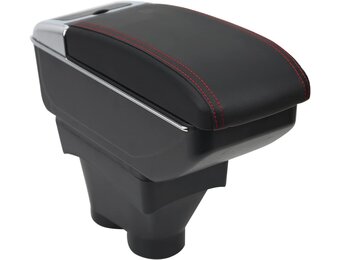 Armsteun compatibel met Peugeot 208 2012-2018 Armleuninghouder opbergvak dubbele opbergruimte Zwart met Bekerhouder