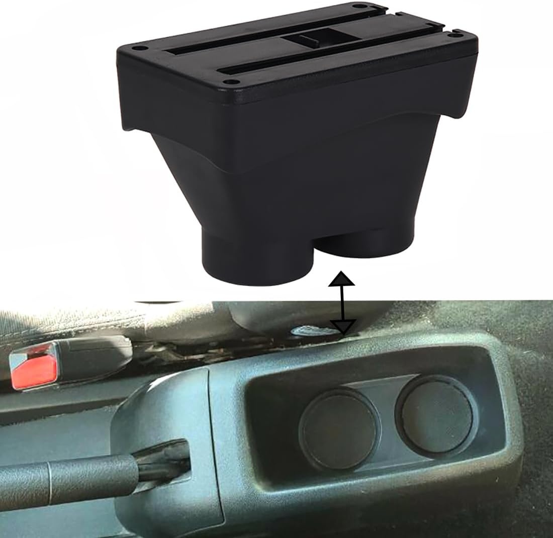 Armsteun compatibel met Peugeot 208 2012-2018 Armleuninghouder opbergvak dubbele opbergruimte Zwart met Bekerhouder
