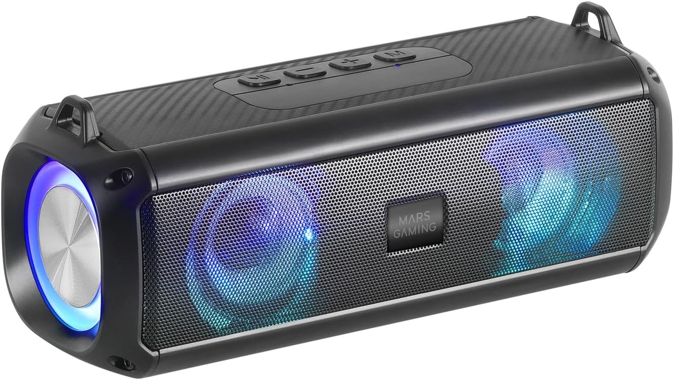 Mars Gaming MSB-XT, Draagbare Luidspreker + Soundbar 2in1, Dynamische RGB Verlichting, 4 Drivers 20W Geluidssysteem, Bluetooth 5.3 Luidspreker + AUX/MicroSD/USB/FM Radio, Zwart