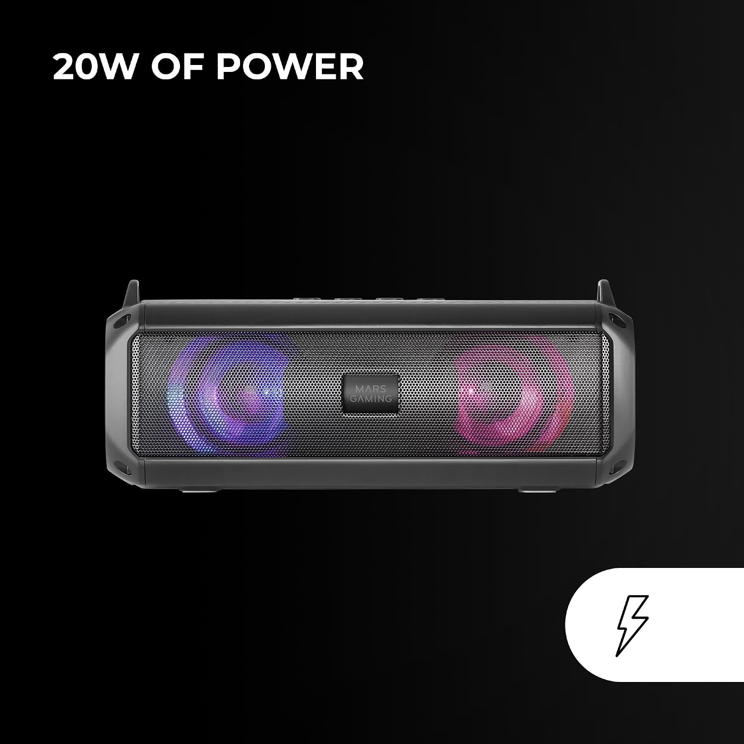 Mars Gaming MSB-XT, Draagbare Luidspreker + Soundbar 2in1, Dynamische RGB Verlichting, 4 Drivers 20W Geluidssysteem, Bluetooth 5.3 Luidspreker + AUX/MicroSD/USB/FM Radio, Zwart