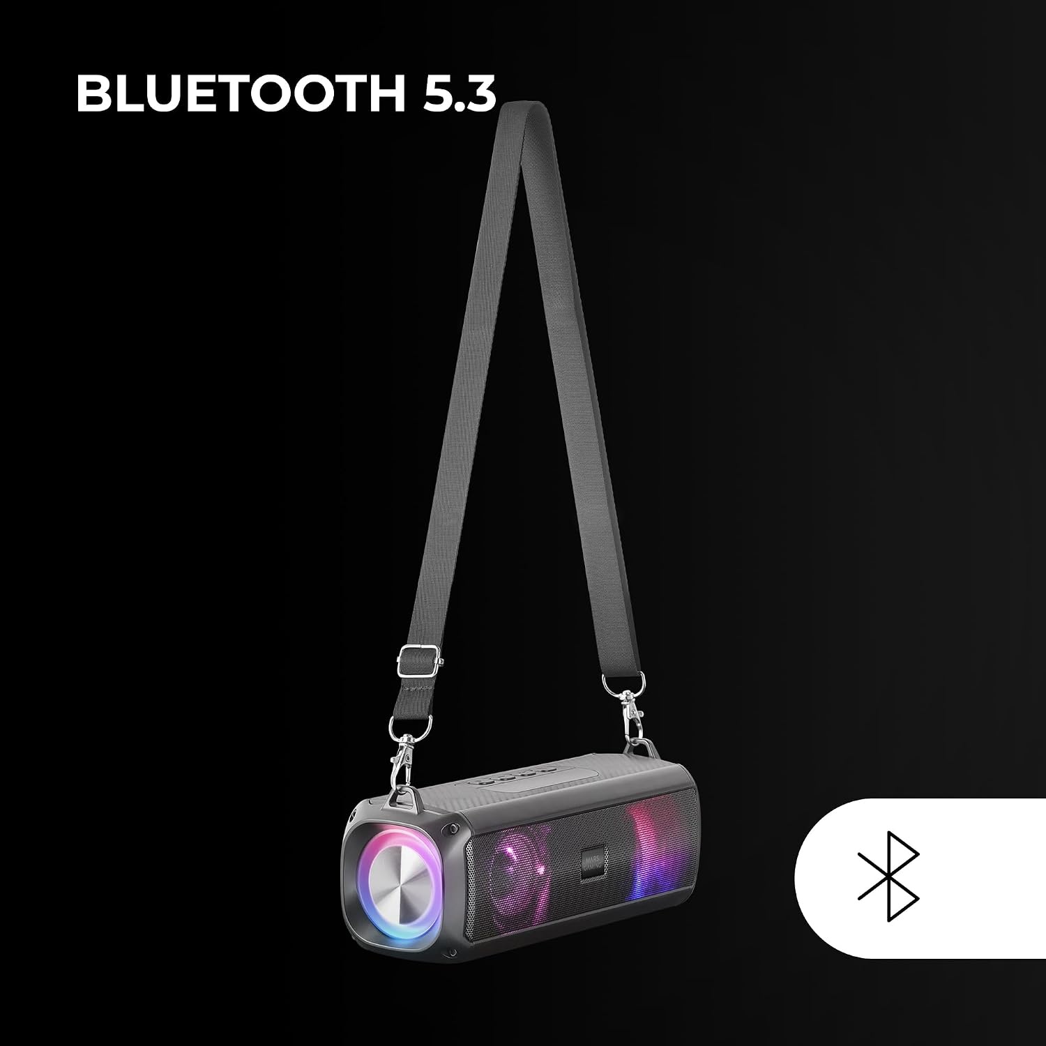 Mars Gaming MSB-XT, Draagbare Luidspreker + Soundbar 2in1, Dynamische RGB Verlichting, 4 Drivers 20W Geluidssysteem, Bluetooth 5.3 Luidspreker + AUX/MicroSD/USB/FM Radio, Zwart