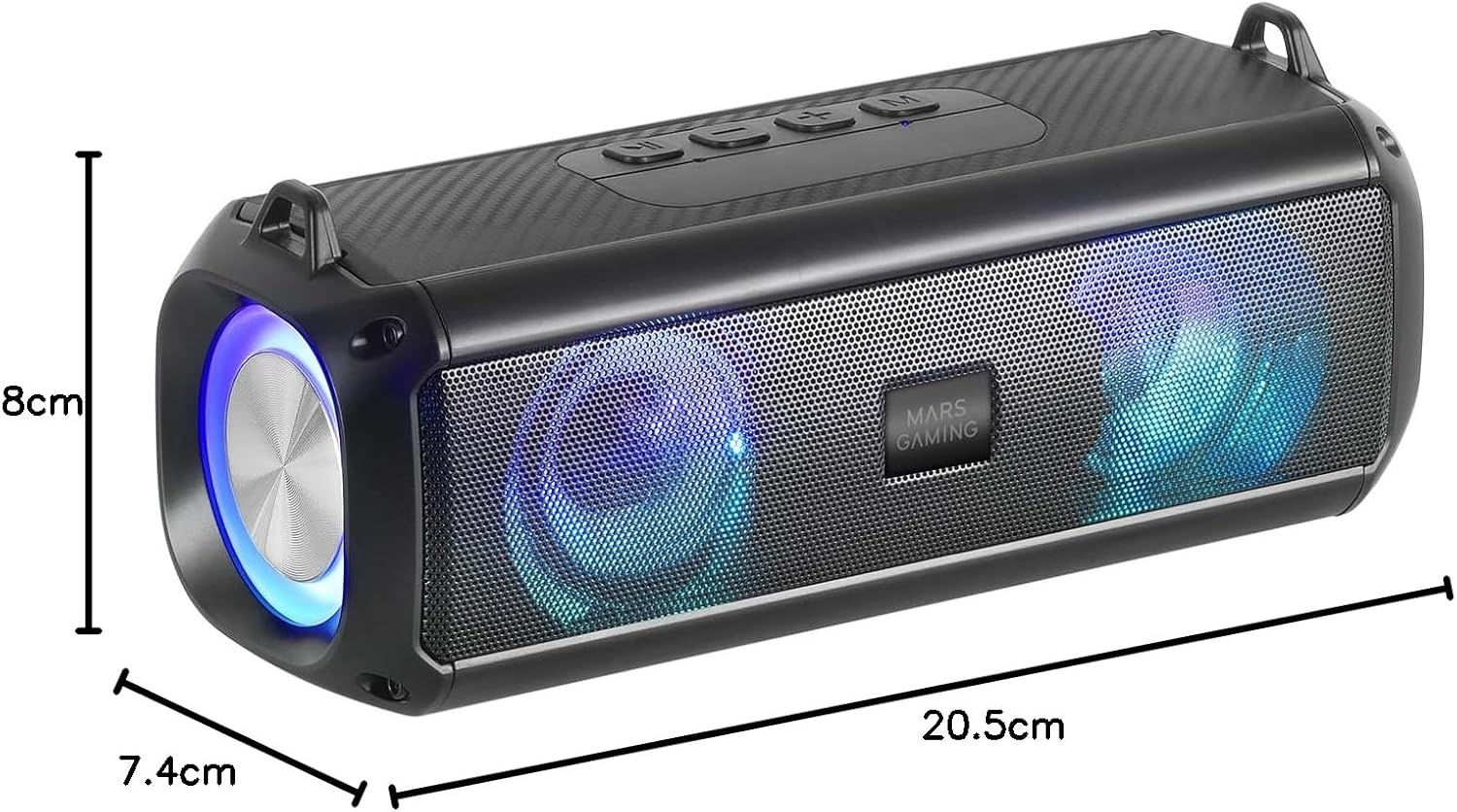 Mars Gaming MSB-XT, Draagbare Luidspreker + Soundbar 2in1, Dynamische RGB Verlichting, 4 Drivers 20W Geluidssysteem, Bluetooth 5.3 Luidspreker + AUX/MicroSD/USB/FM Radio, Zwart