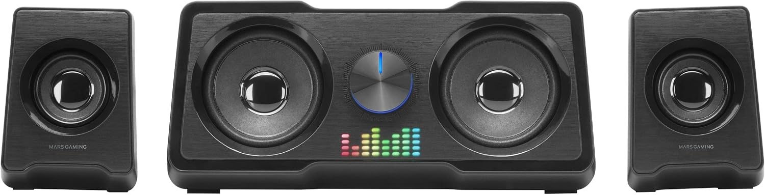 Mars Gaming MSB-XT, Draagbare Luidspreker + Soundbar 2in1, Dynamische RGB Verlichting, 4 Drivers 20W Geluidssysteem, Bluetooth 5.3 Luidspreker + AUX/MicroSD/USB/FM Radio, Zwart