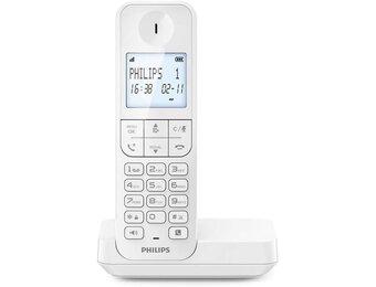 Philips D2701W Draadloze vaste telefoon, 11,6 cm (4,6 inch), verticale microfoon, handsfree, tot 14 uur, geoptimaliseerde antenne, privacy-instellingen, wit