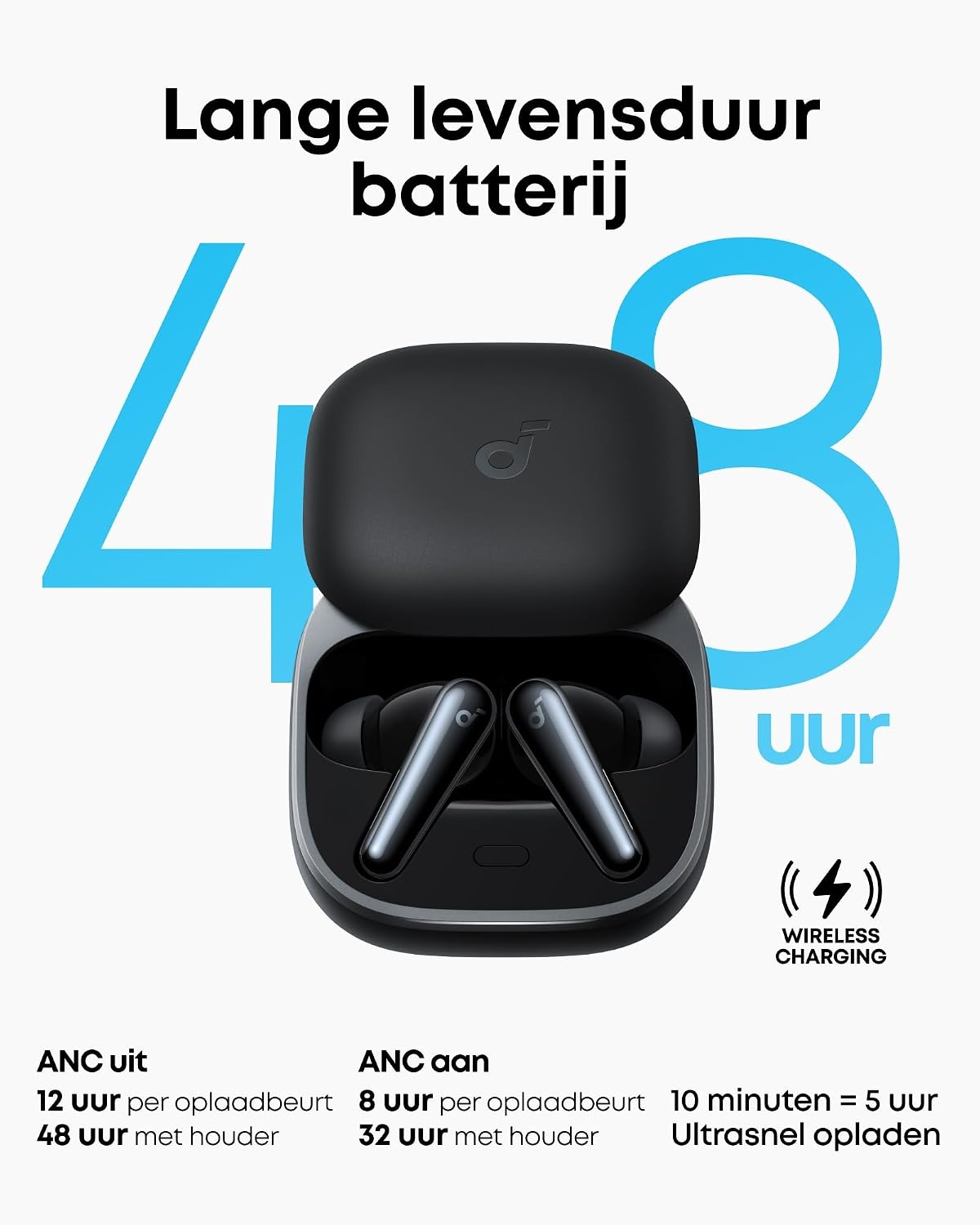 Soundcore Liberty 5 by Anker, draadloze oordoppen met noise-cancelling, 2x sterkere stemonderdrukking, Dolby Audio, 6 microfoons met AI, snelladen en lange batterijduur