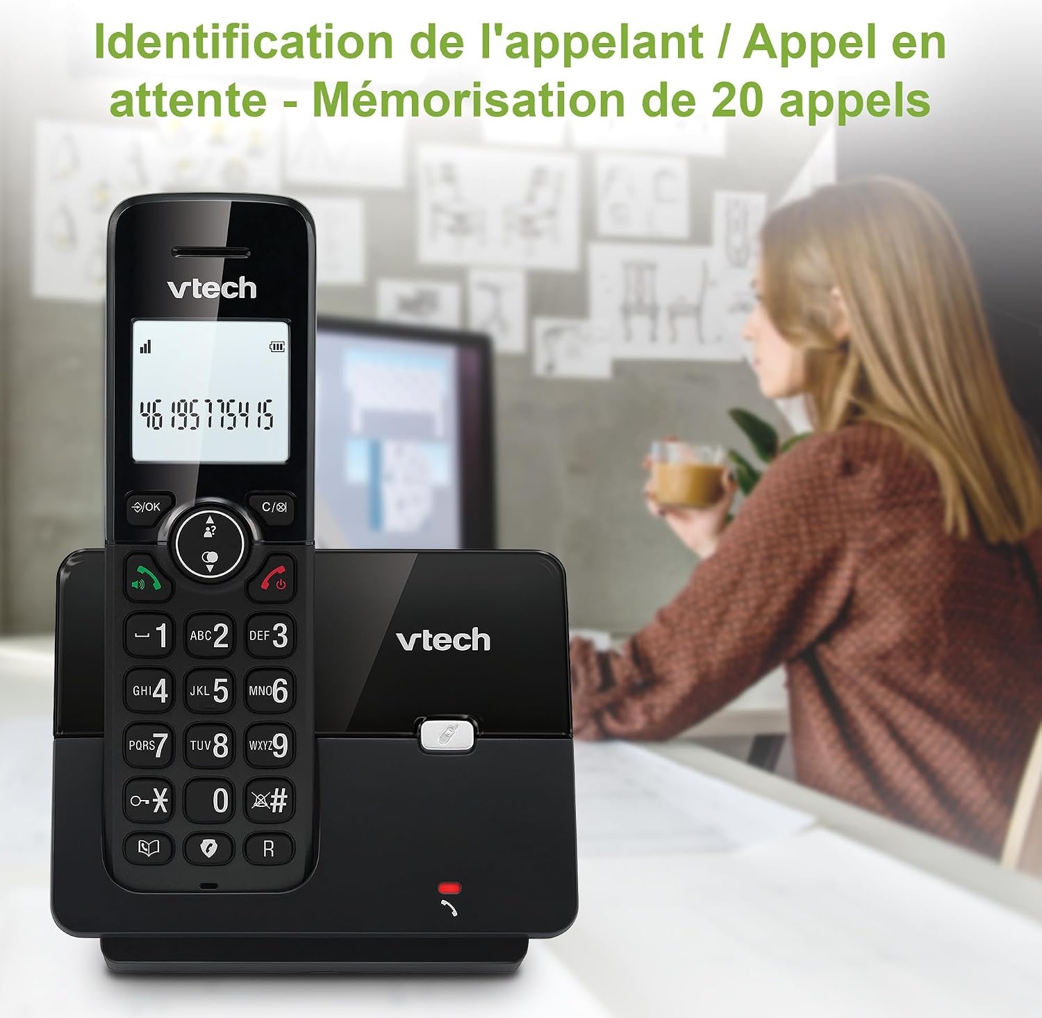VTECH CS2001 Draadloze DECT-telefoon met 2 handsets voor thuis met ongewenste oproepblokkering, betrouwbaar lang bereik tot 300 m, nummerherkenning