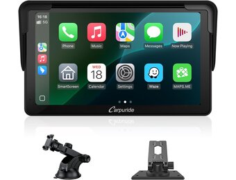 Carpuride Car Stereo, Portable Wireless Carplay & Android Auto,7 Inch 1080P HD Touch Screen Radio with BT 5.0, Mirror Link Support Truck RV Dash Mount