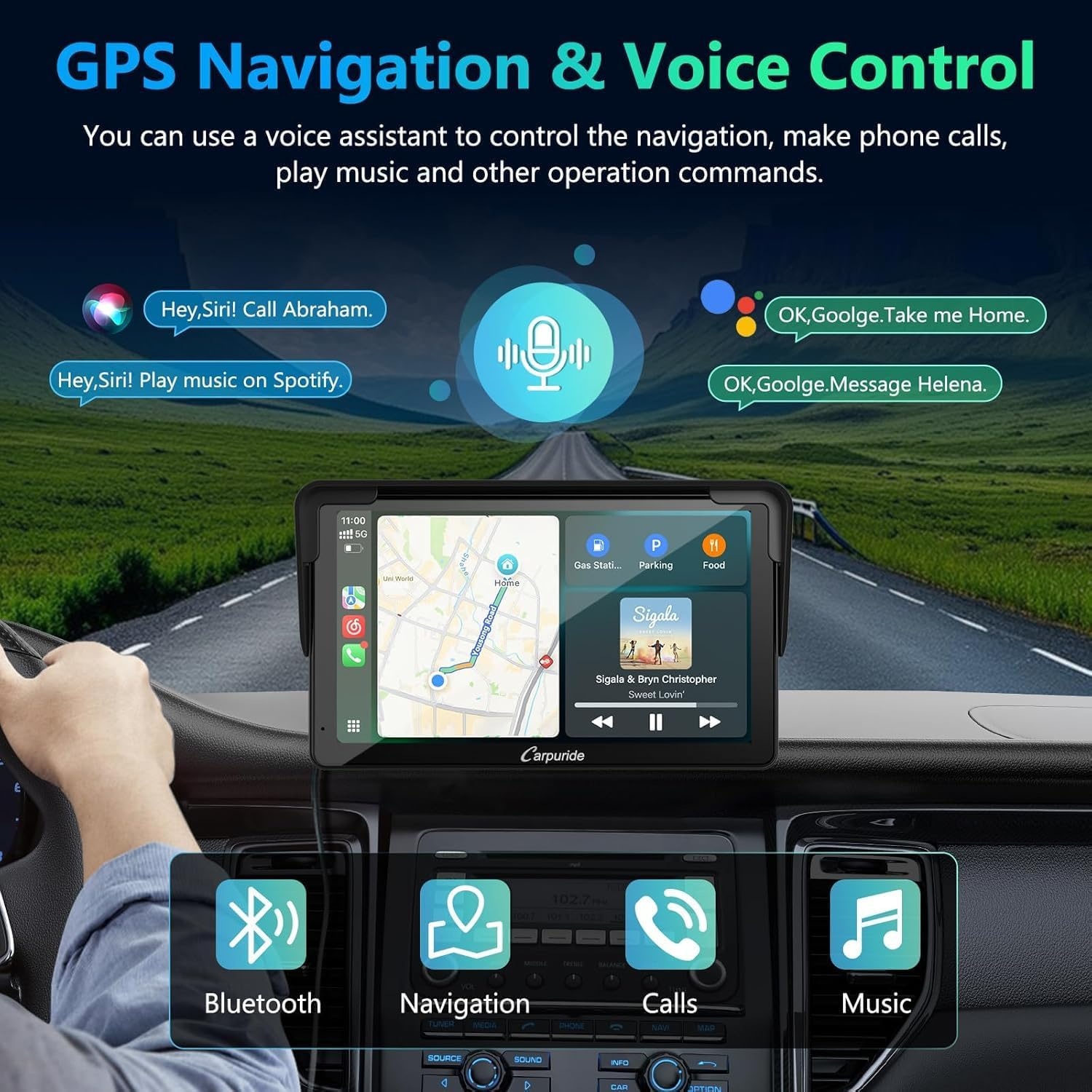 Carpuride Car Stereo, Portable Wireless Carplay & Android Auto,7 Inch 1080P HD Touch Screen Radio with BT 5.0, Mirror Link Support Truck RV Dash Mount