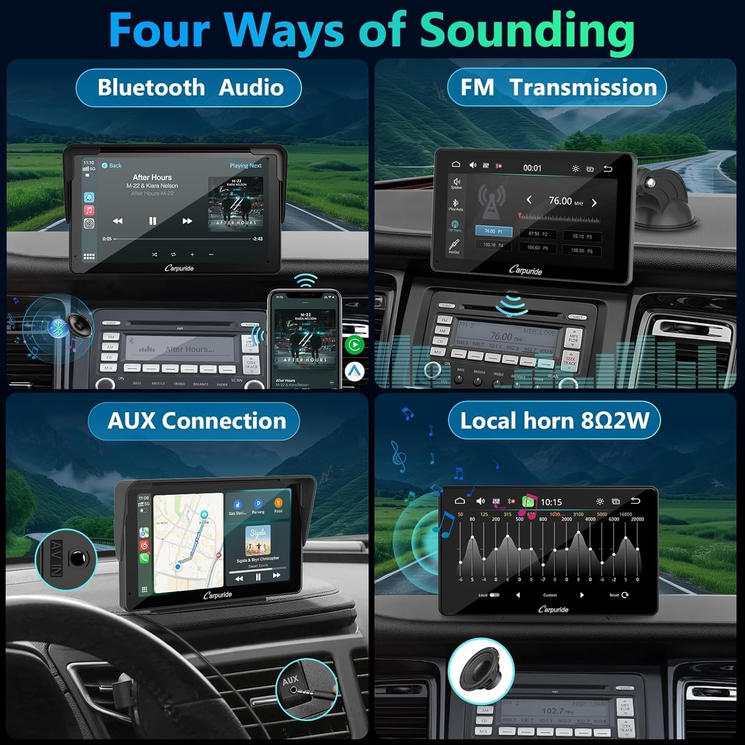 Carpuride Car Stereo, Portable Wireless Carplay & Android Auto,7 Inch 1080P HD Touch Screen Radio with BT 5.0, Mirror Link Support Truck RV Dash Mount