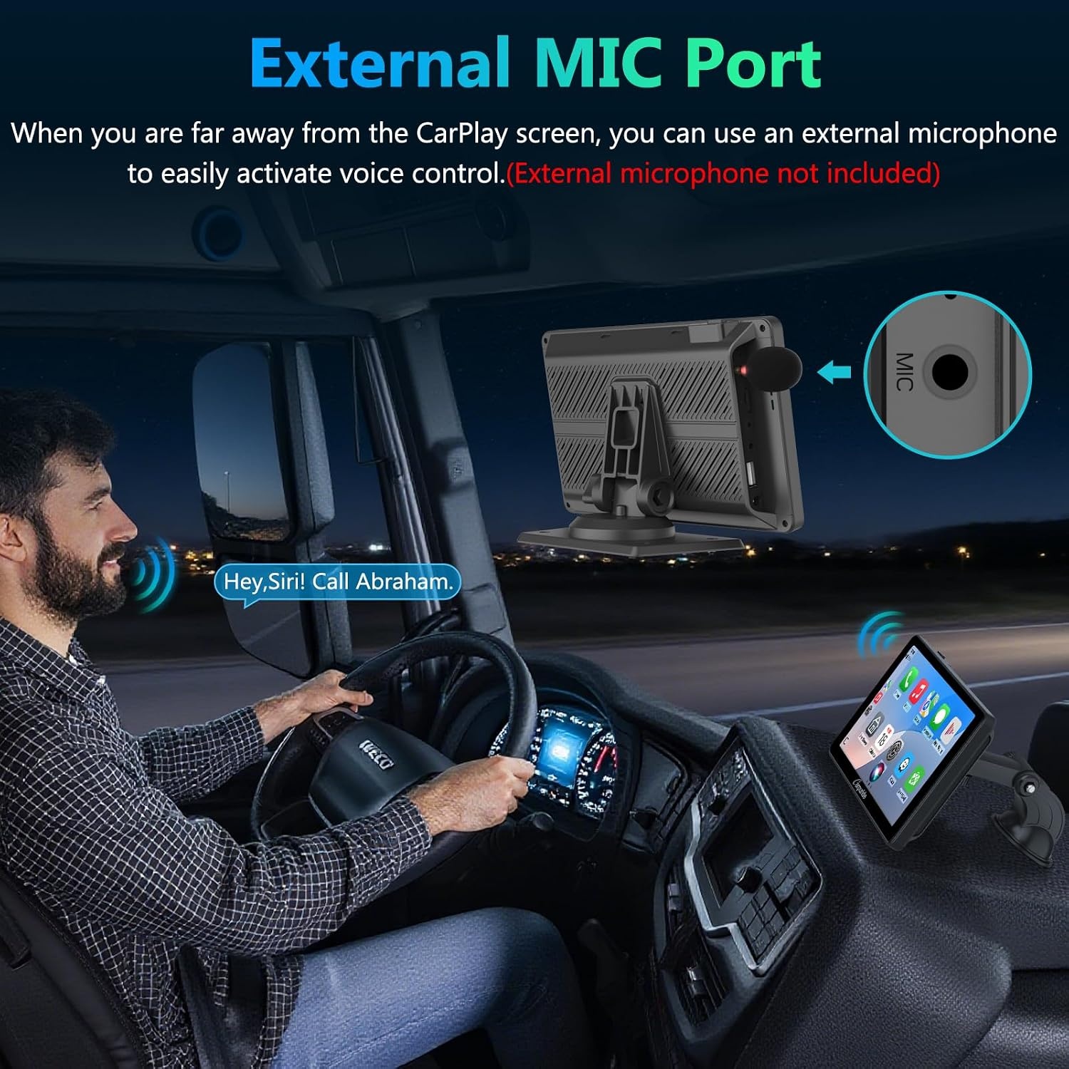 Carpuride Car Stereo, Portable Wireless Carplay & Android Auto,7 Inch 1080P HD Touch Screen Radio with BT 5.0, Mirror Link Support Truck RV Dash Mount