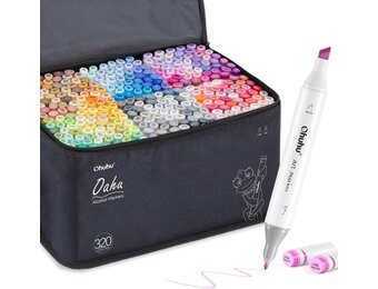 Ohuhu 320 Kleuren, Dubbele Punt Beitelpunt & Fijne Punt Permanente Markerstiften Kunstmarkers, Highlighter Pen met Etui voor Volwassenen Tekenen Schetsen Inkleuren Markeren en Onderstrepen
