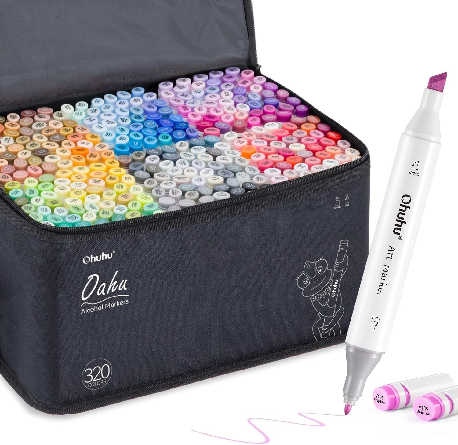 Ohuhu 320 Kleuren, Dubbele Punt Beitelpunt & Fijne Punt Permanente Markerstiften Kunstmarkers, Highlighter Pen met Etui voor Volwassenen Tekenen Schetsen Inkleuren Markeren en Onderstrepen