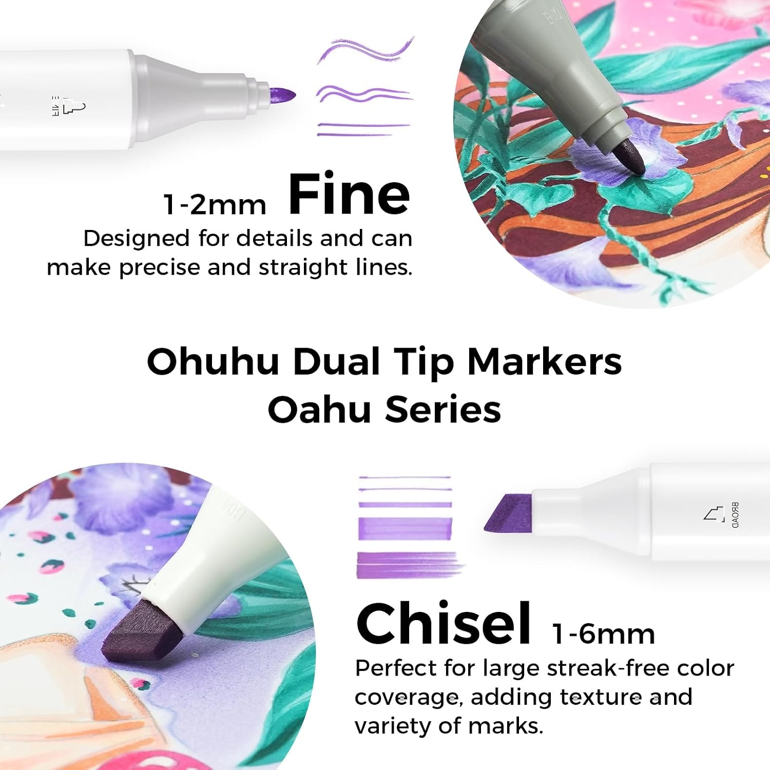 Ohuhu 320 Kleuren, Dubbele Punt Beitelpunt & Fijne Punt Permanente Markerstiften Kunstmarkers, Highlighter Pen met Etui voor Volwassenen Tekenen Schetsen Inkleuren Markeren en Onderstrepen
