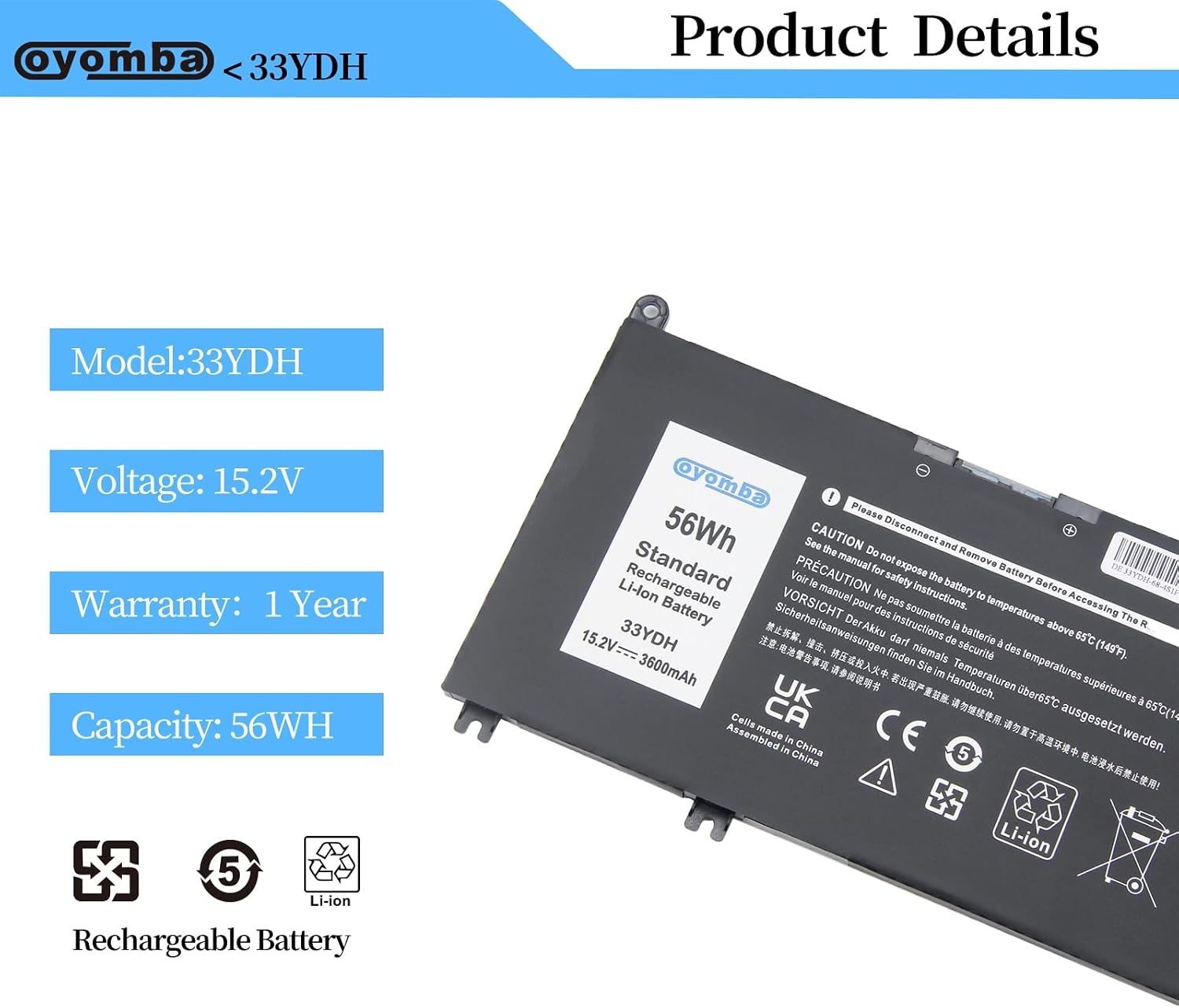 Laptop Batterij 33YDH voor Dell - 56% Korting!