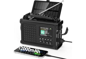 Draagbare Noodradio DAB+/FM met 12000mAh Accu & Zonnepaneel - Zwart