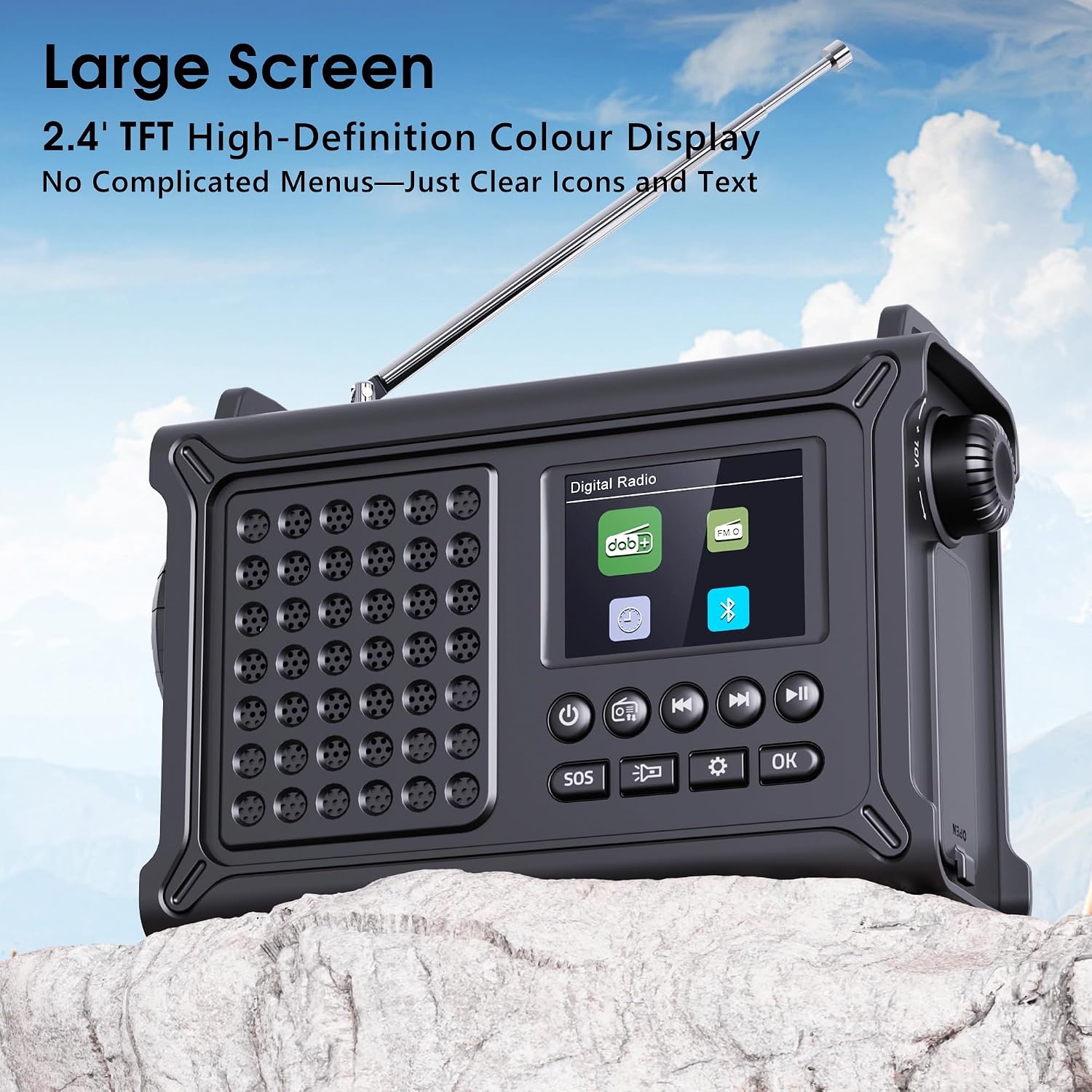 Mesqool DAB+/FM Noodradio met 12000mAh Accu en Zonnepaneel - Zwart