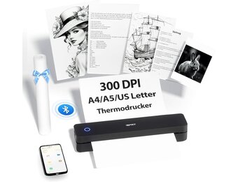 iDPRT MT610 Draagbare thermische printer, mobiele printer A4 voor onderweg, A4, compatibel met Windows, iOS, Android, 300 dpi monochrome reisprinter voor thuis, leren, zwart