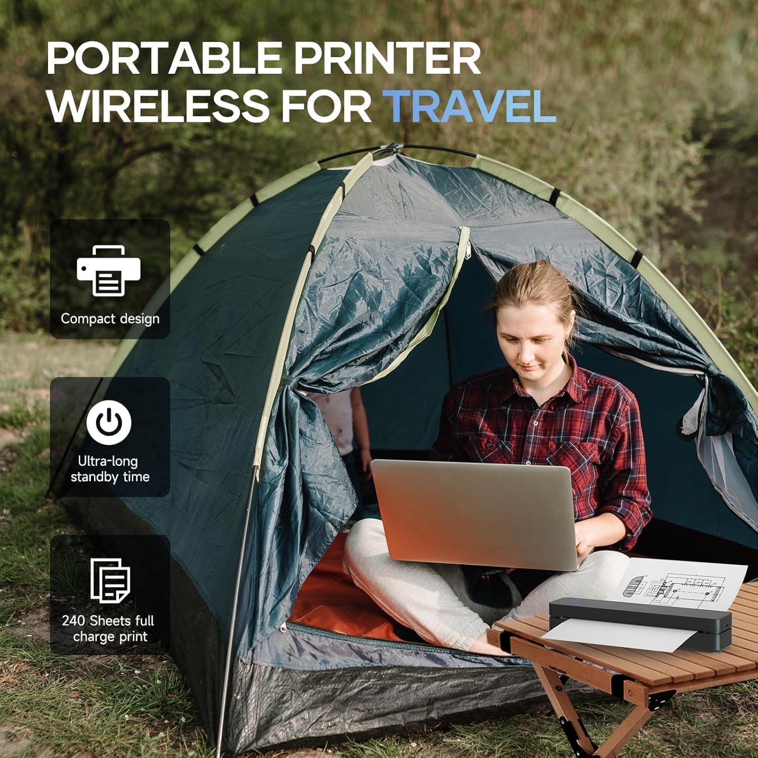 iDPRT MT610 Draagbare thermische printer, mobiele printer A4 voor onderweg, A4, compatibel met Windows, iOS, Android, 300 dpi monochrome reisprinter voor thuis, leren, zwart