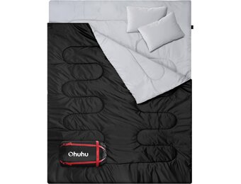 Slaapzak Outdoor zomer: Ohuhu dubbele slaapzak met 2 kussens en draagtas, waterdicht, licht, voor 2 personen, volwassenen, slaapzakken voor kamperen, backpacken, wandelen