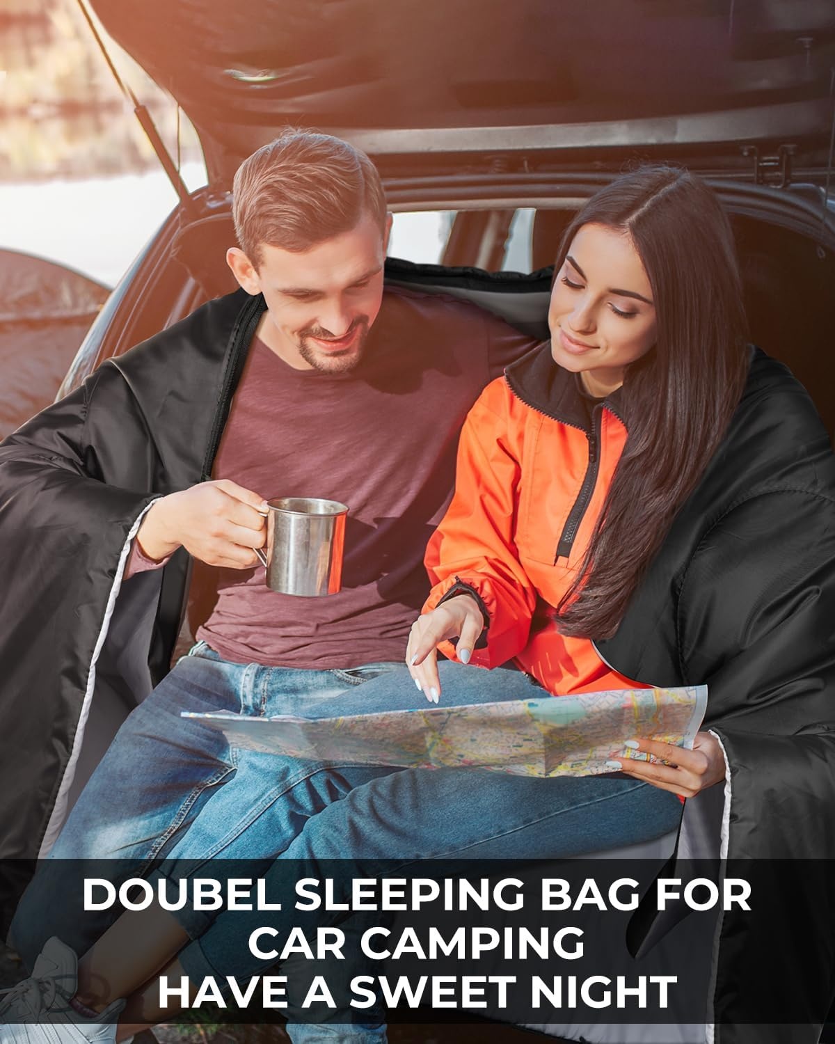 Slaapzak Outdoor zomer: Ohuhu dubbele slaapzak met 2 kussens en draagtas, waterdicht, licht, voor 2 personen, volwassenen, slaapzakken voor kamperen, backpacken, wandelen