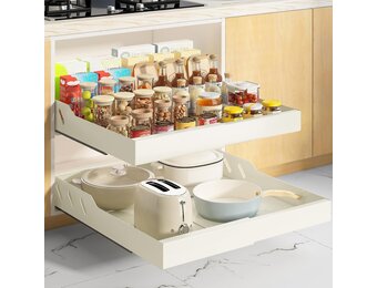Mointal Uitschuifbare Keukenlade - 2 Stuks - Verstelbaar 32-53 cm - 53 cm Diep - Crème Wit