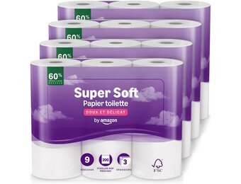 by Amazon Papier Toilette, 3 Épaisseurs Matelassé, Doux et Soyeux, 36 Rouleaux (4 Paquets de 9), 200 Feuilles par Rouleau, Certifié FSC - Maat 9 unité (Lot de 4)