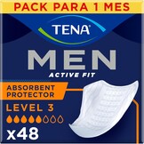 TENA Men Absorberende beschermers niveau 3, incontinentie voor heren, voor matige blaaszwakte, 48 beschermers (verpakking van 1 maand)