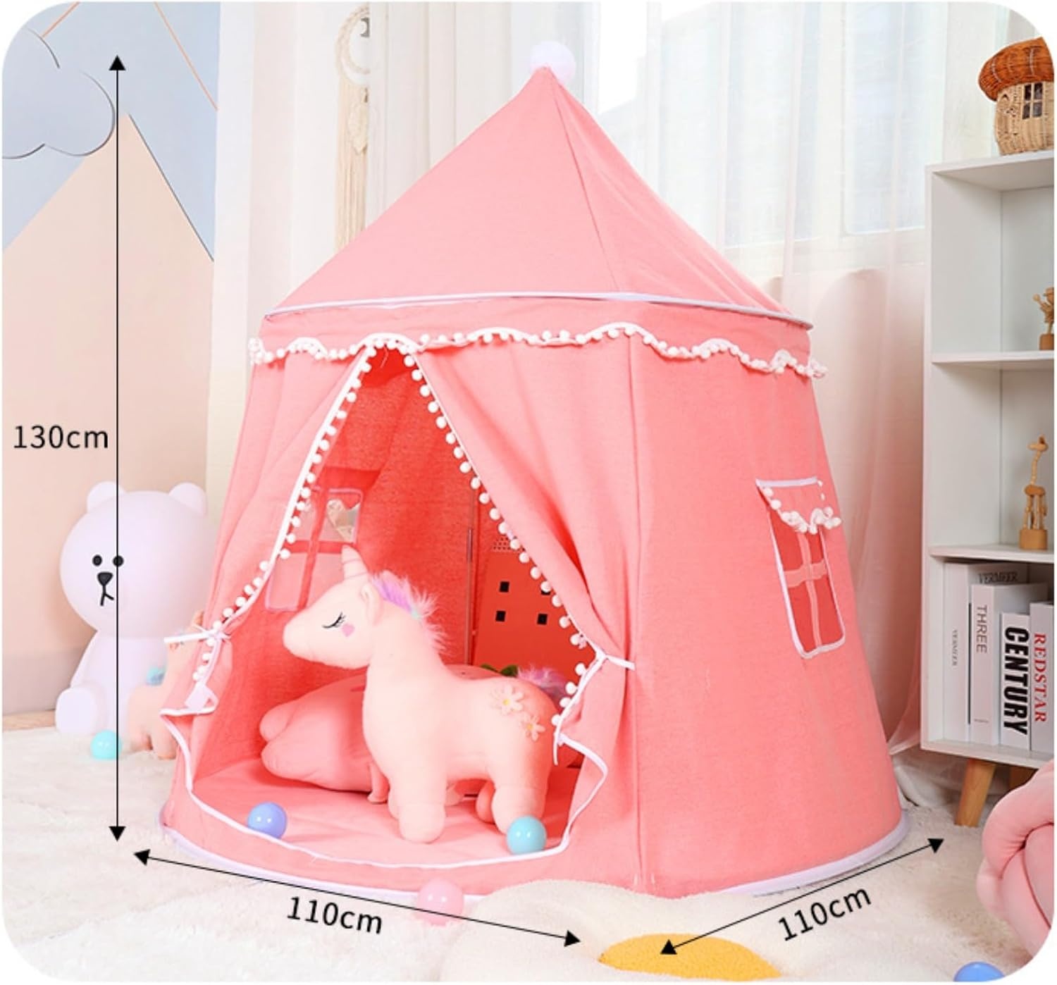Speeltent voor peuters, prinsessen-kasteeltent voor binnen, kindertent voor spel en plezier in de kinderkamer, kindertent voor kamer, met draagtas, cadeau voor kinderen, lichtbeige