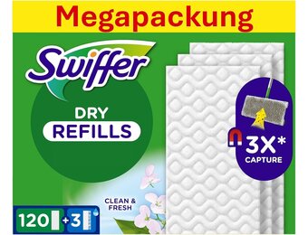 Swiffer Stofdoeken, 120 droge microvezeldoeken en 3 vloerdoekjes, vangt stof en vuil op, ideaal voor alle soorten vloeren en dierenharen, maxi-formaat