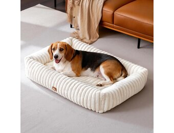 Upvilla Orthopedisch hondenbed voor grote honden met hoog kussen, corduroy, hondensofa, wasbaar, hondenbedden met antislip onderkant, beige, 91,5 x 69 x 20 cm