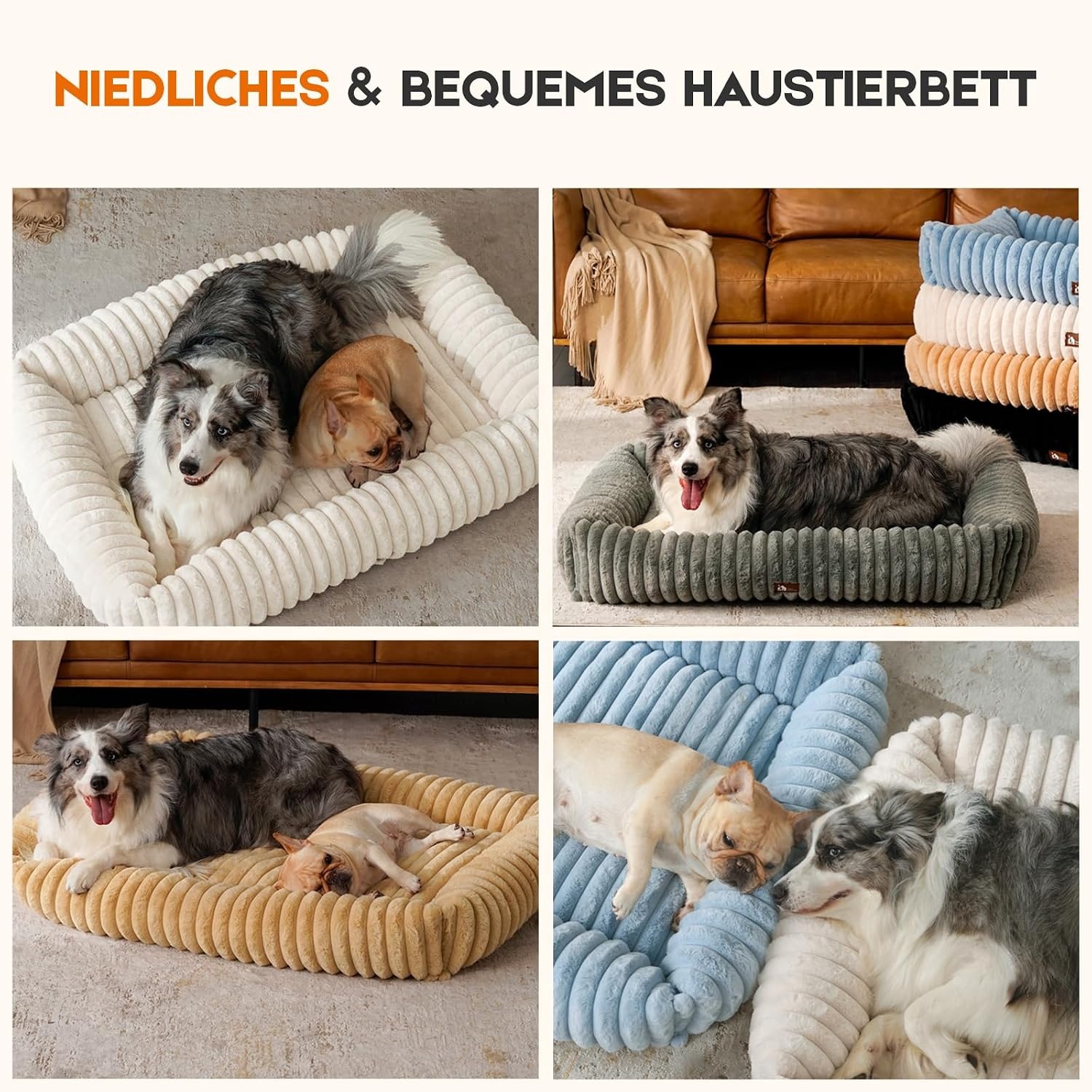 Upvilla Orthopedisch hondenbed voor grote honden met hoog kussen, corduroy, hondensofa, wasbaar, hondenbedden met antislip onderkant, beige, 91,5 x 69 x 20 cm
