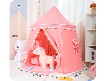 Speeltent voor peuters, prinsessen-kasteeltent voor binnen, kindertent voor spel en plezier in de kinderkamer, kindertent voor kamer, met draagtas, cadeau voor kinderen, lichtbeige