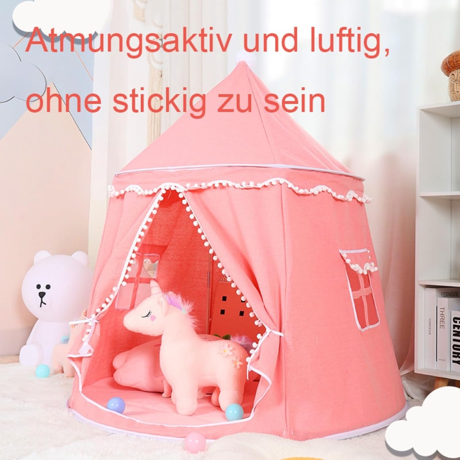 Speeltent voor peuters, prinsessen-kasteeltent voor binnen, kindertent voor spel en plezier in de kinderkamer, kindertent voor kamer, met draagtas, cadeau voor kinderen, lichtbeige
