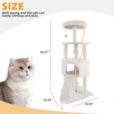 TWDEPART Kattenboom kattentoren met krabpalen voor katten binnen katten, kattenmeubilair activiteitencentrum klimboom met grote kattenappartement en hangende ballen, beige