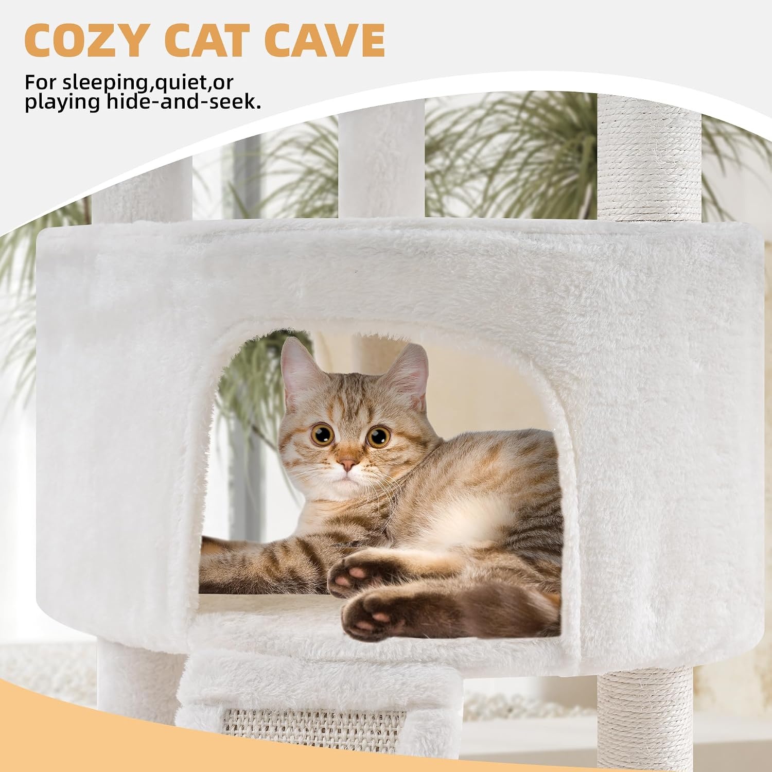TWDEPART Kattenboom kattentoren met krabpalen voor katten binnen katten, kattenmeubilair activiteitencentrum klimboom met grote kattenappartement en hangende ballen, beige