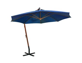 vidaXL Zweefparasol met paal 3,5x2,9 m massief vurenhout azuurblauw